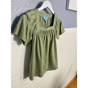 Cece Olive Green Square Scoop Neck Short Sleeve Blouse Women's size XXS NWT